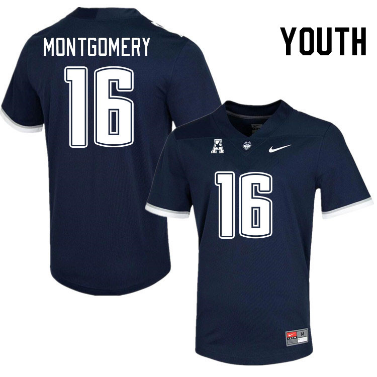 Youth #16 Brock Montgomery Uconn Huskies College Football Jerseys Stitched-Navy